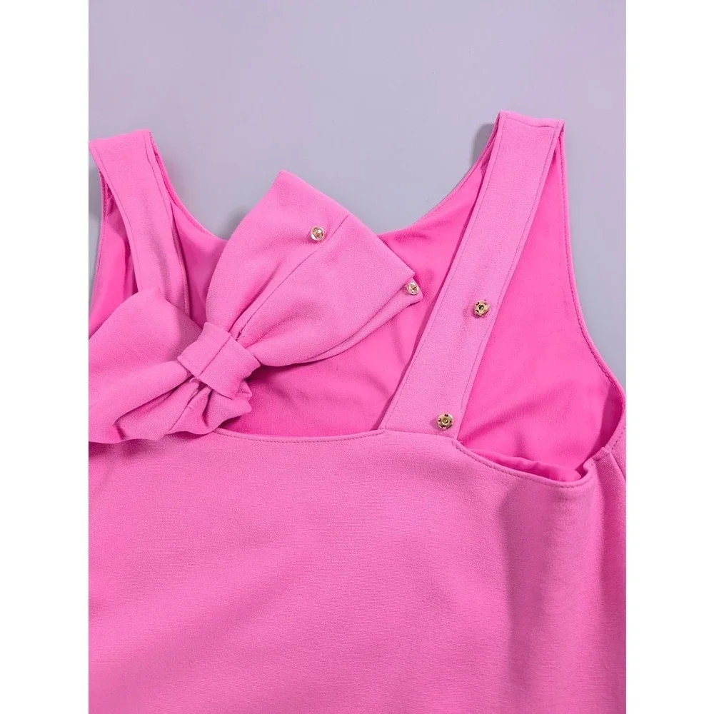 Kate Spade Girl Bow‎ Dress Pink Red Scalloped Hem Sleeveless Sz 14Y Large